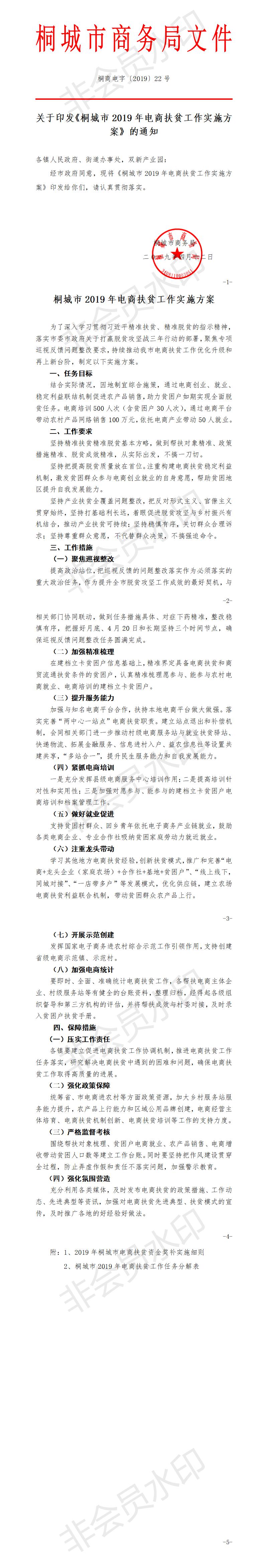 關(guān)于印發(fā)《桐城市2019年電商扶貧工作實施方案》的通知-22號